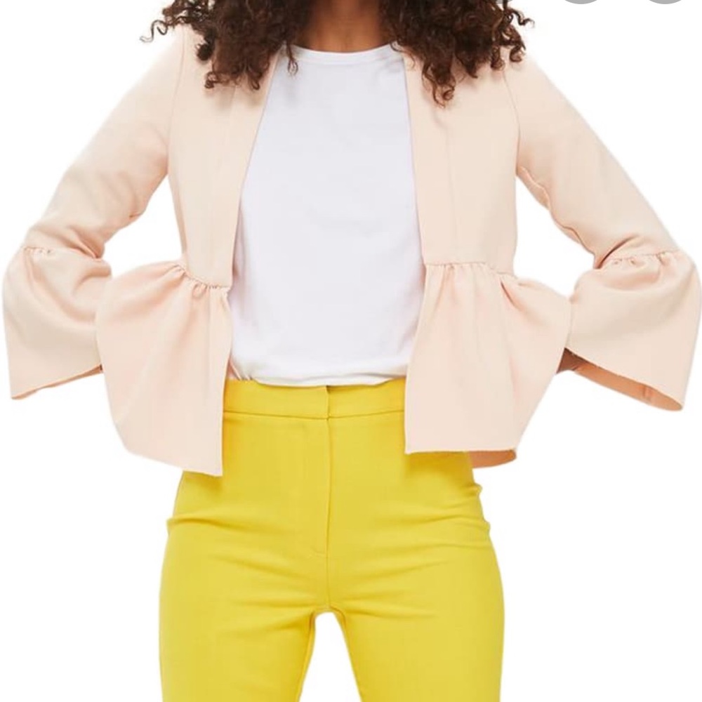 Topshop Bella Ruffle Cropped Jacket - Blush